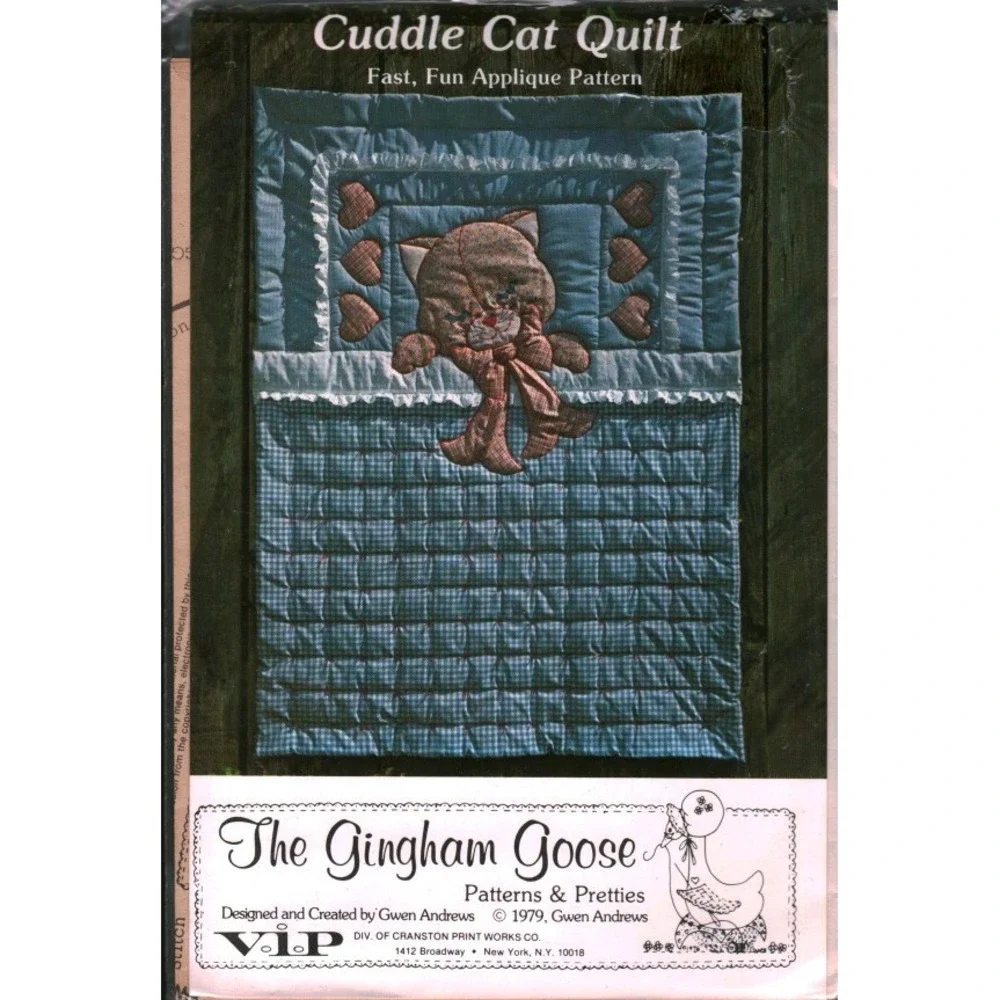 Vintage 1979 The Gingham Goose Cuddle Cat Quilt Applique Pattern GGP 012 VIP